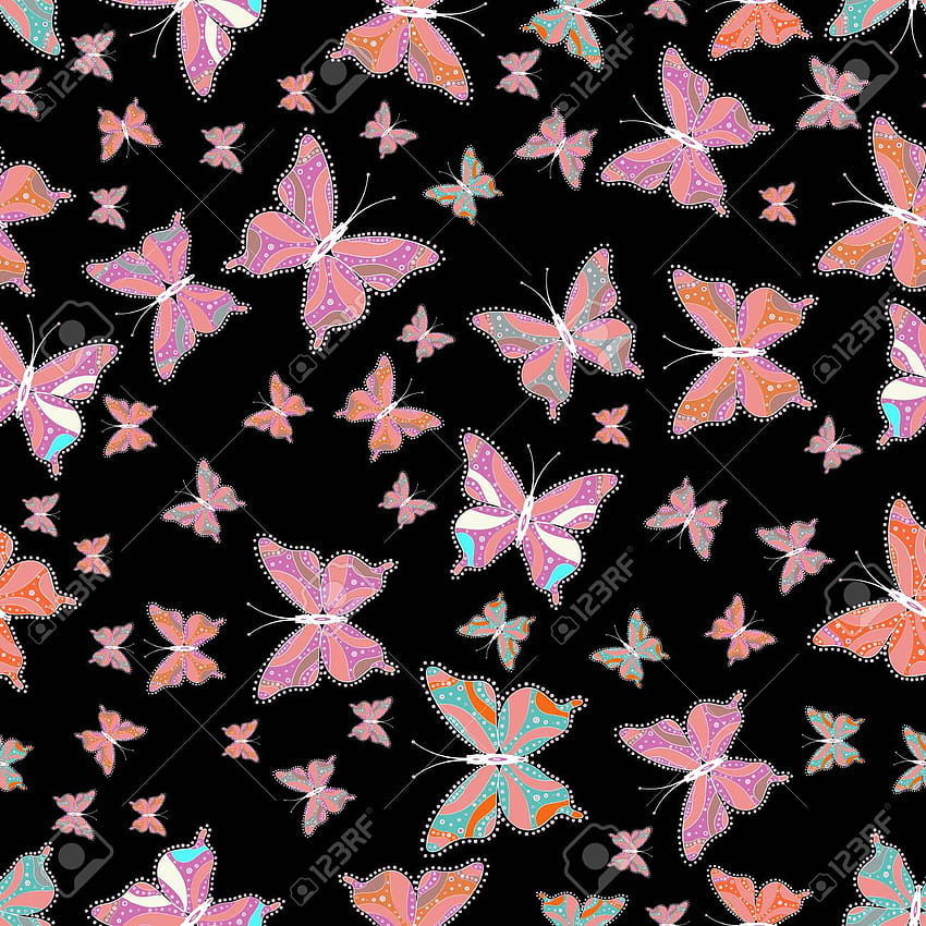 Seamless Butterfly Pattern Black Pink And Neutrals Superb [1300x1300] for your , Mobile & Tablet HD phone wallpaper