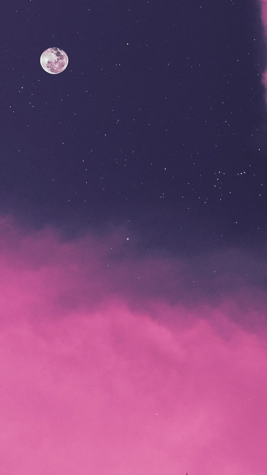 Розови облаци, Луна, Изглед към небето, Лилав фон, Звезди, Лунен, Вечер, Естетика, Природа, небесно розова естетика HD тапет за телефон