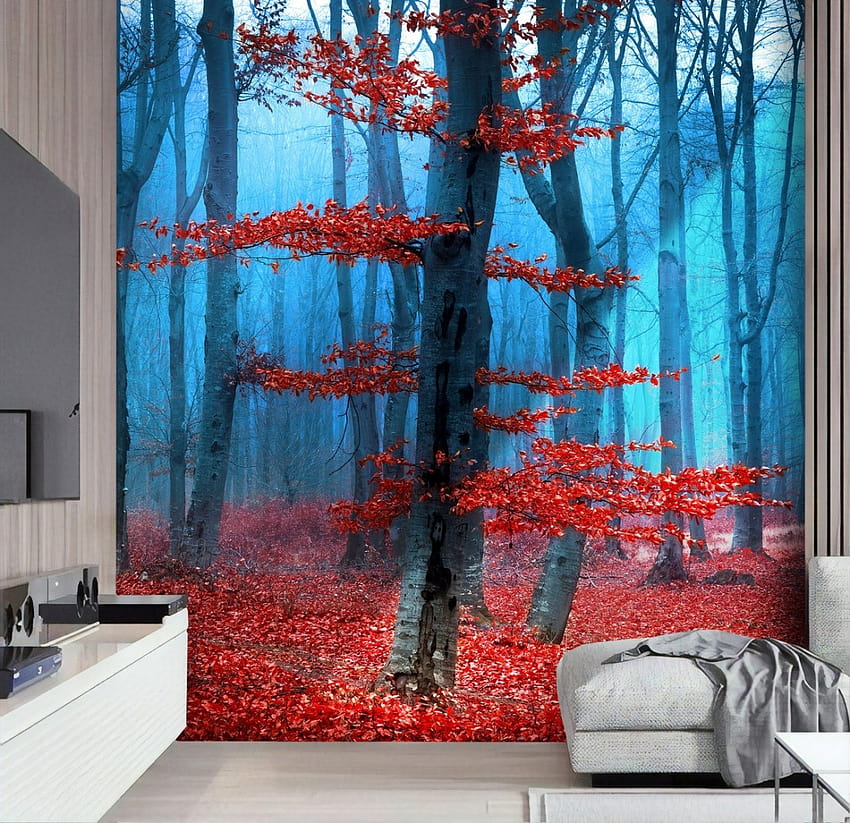 Autumn Forest with Red Leaves Landscape Mural HD wallpaper | Pxfuel