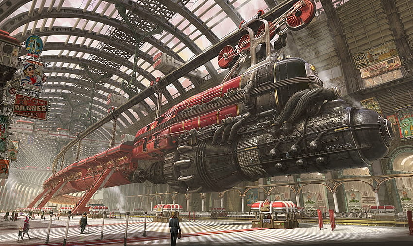 Steampunk railway station : steampunk HD wallpaper