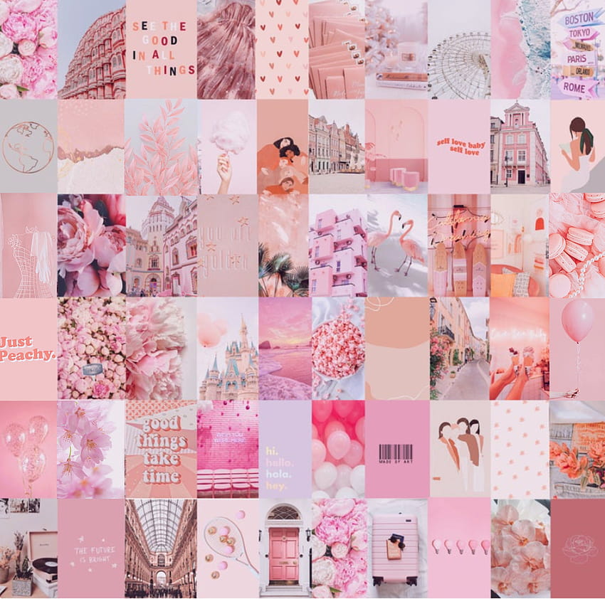 Kit de collage mural Blush Light Pink Aesthetic Set de 65, collage esthétique rose bébé Fond d'écran HD