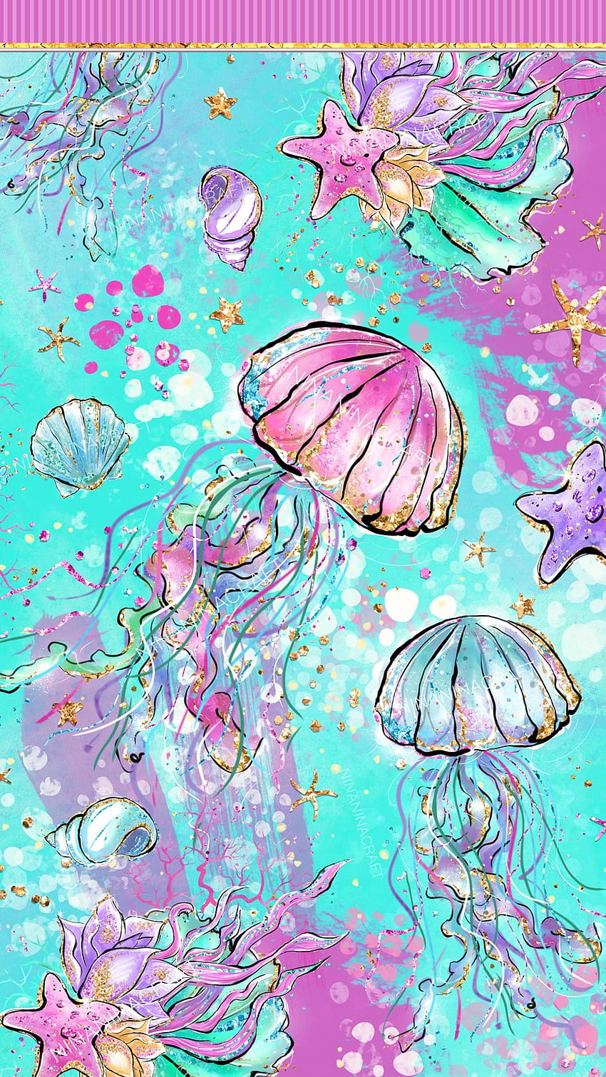 Mermaid Digital Papers Colorful Sea Seamless Patterns, дигитално лято HD тапет за телефон