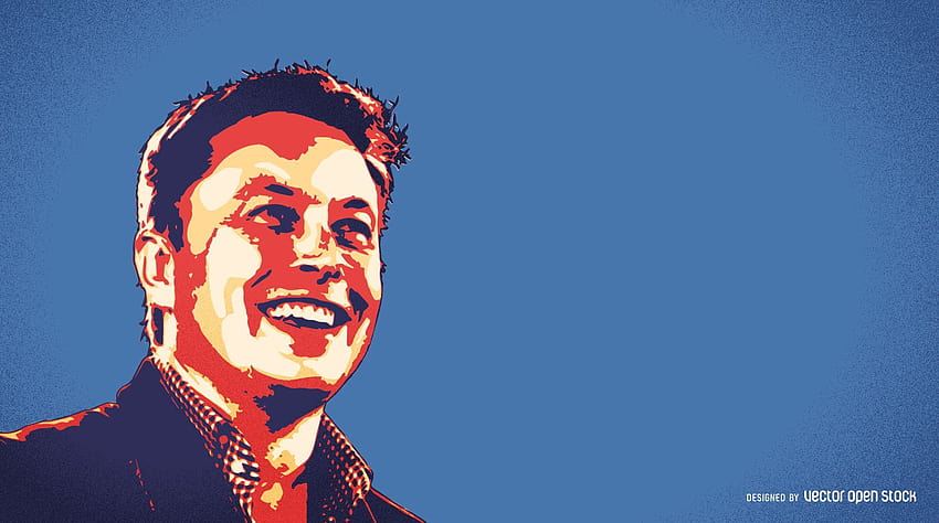 青、赤、黄色を基調としたイーロン・マスクのイラスト。 このデザインは、Elon Musk が微笑んでいる様子を示しており、多くの sp…, elon Musk の引用が含まれています。 高画質の壁紙