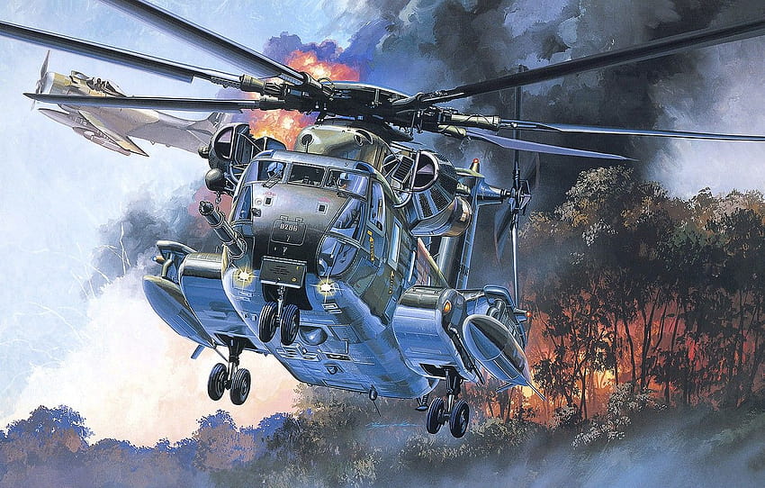 forêt, arbres, feu, figure, UNITED STATES AIR FORCE, hélicoptère de recherche et de sauvetage, HH, hélicoptère Fond d'écran HD