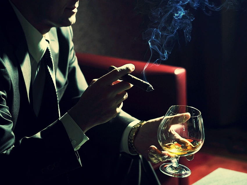 Man Smoking Cigar and Drinking Cognac 1600x1200, gentleman HD wallpaper