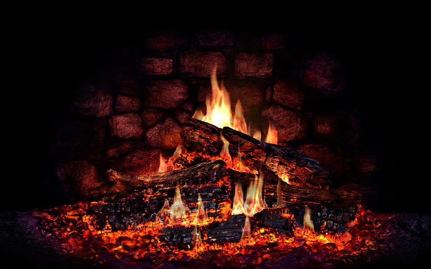 3D Fireplace, autumn fireplace HD wallpaper