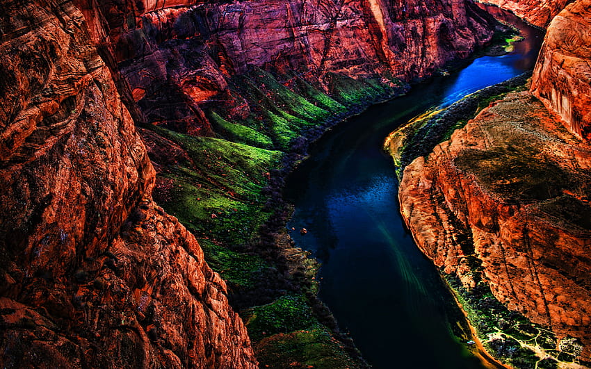Grand Canyon Ulusal Parkı, güzel doğa, nehir, R, amerikan yerler, Colorado, yeşil yamaçlar, Amerika, ABD, Arizona, vadi, kanyon, 3840x2400 çözünürlüklü. Yüksek Kalite HD duvar kağıdı