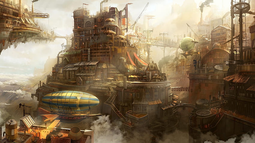 artwork steampunk city , Backgrounds HD wallpaper