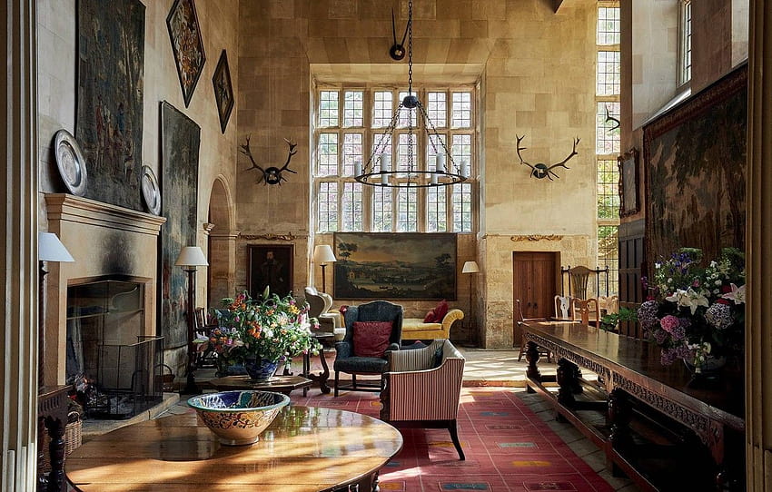 castle, interior, fireplace, living room, House in Cotswolds , section интерьер HD wallpaper
