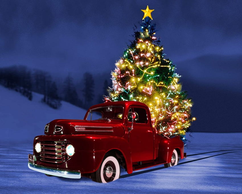Truck and Christmas Tree, christmas zoom HD wallpaper