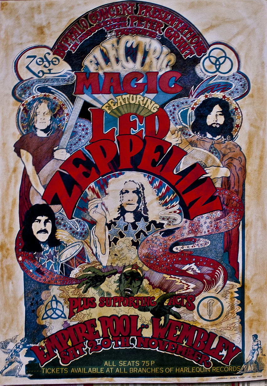 Plakat Led Zeppelin, plakat koncertowy w stylu vintage Tapeta na telefon HD