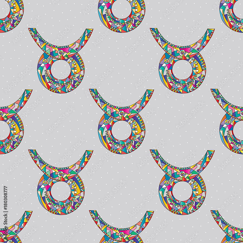 Taurus zodiac sign seamless pattern. Horoscope magic symbol background. Hand drawn astrological colorful vector texture for , wrapping, textile design, surface texture, fabric. Stock Vector, colorful zodiac HD phone wallpaper