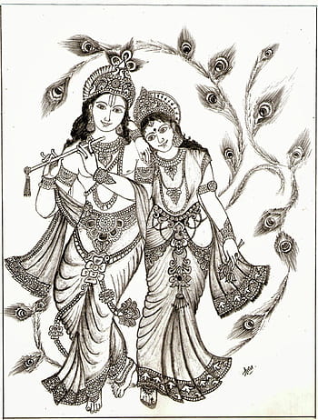 Beautiful Pencil Sketch Of Radha Krishan - Desi Painters