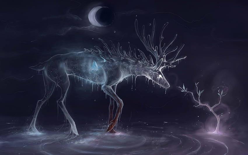 Fantasy magic gothic deer animals, gothic fantasy winter HD wallpaper