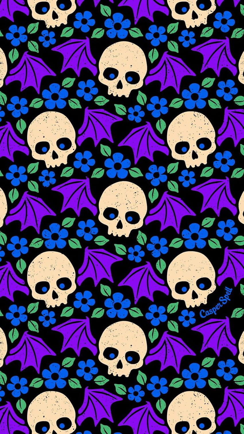 Alas palo de los cráneos, purple halloween phone HD phone wallpaper