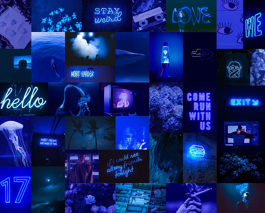 Isolate on Bbbbb, neon blue collage HD wallpaper