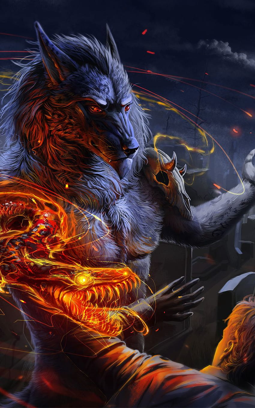 800x1280 Werewolf Vs Man Flame Night Skull Nexus 7,Samsung Galaxy ...