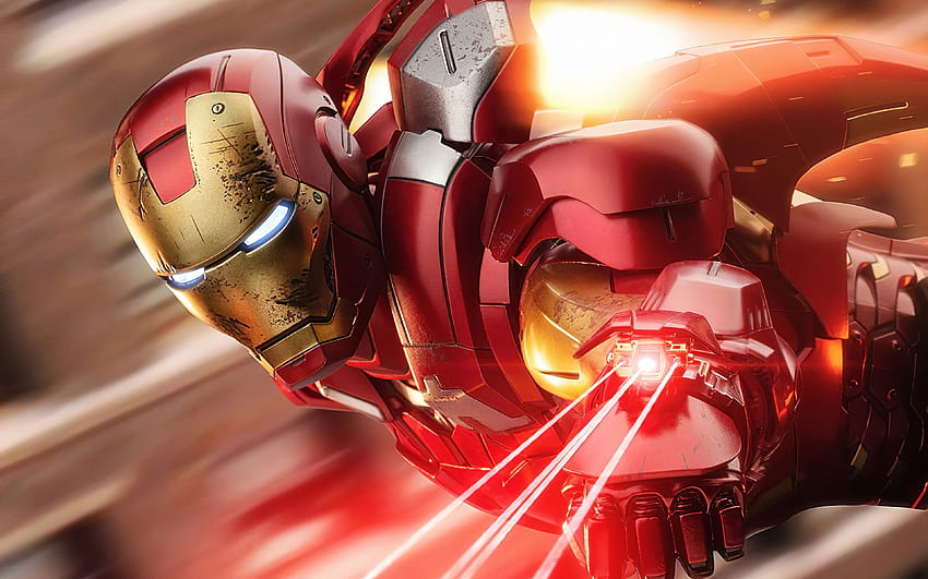 IronMan, rayos de neón rojos, superhéroes, batalla, DC Comics, Iron Man, obras de arte, Ironman con una resolución de 3840x2400. Hombre de hierro de neón de alta calidad. fondo de pantalla