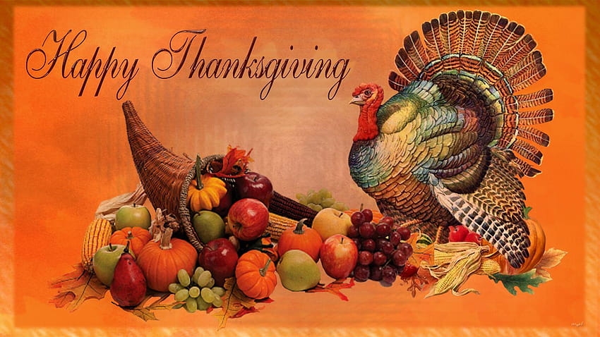 Happy Thanksgiving Day Pumpkin Turkey Feast, thanksgiving cornucopia HD wallpaper