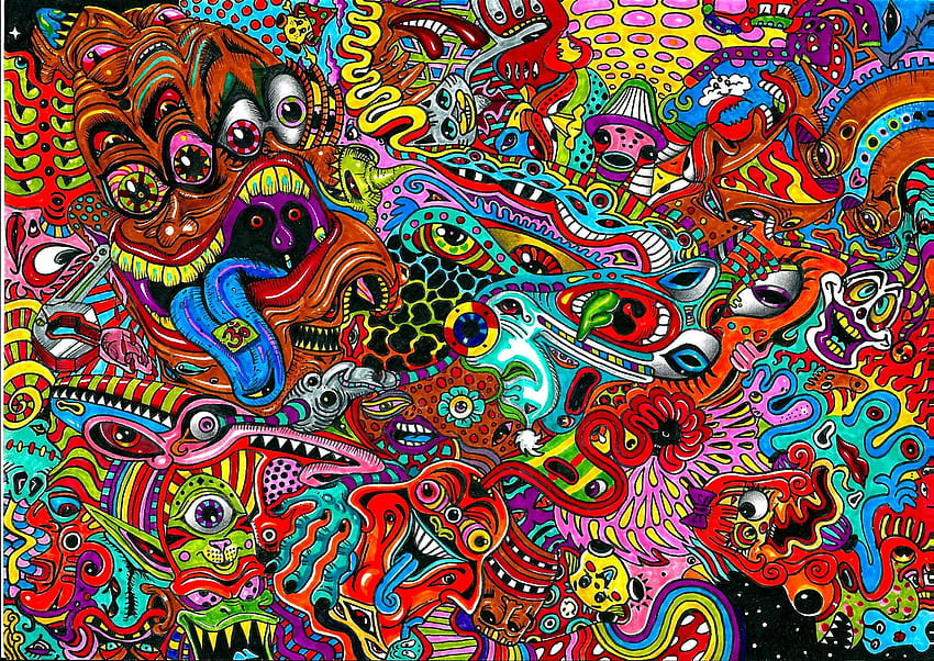 Psychedelic Art Group, hippie art HD wallpaper