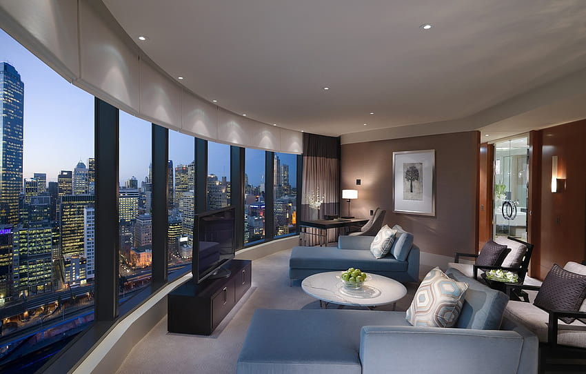 sofá, vista, ventana, Australia, el hotel, lujo, Crown Towers, sección интерьер, hotel de lujo en el interior fondo de pantalla