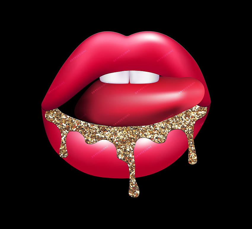 Gold Glitter Dripping Lips PNG HD wallpaper