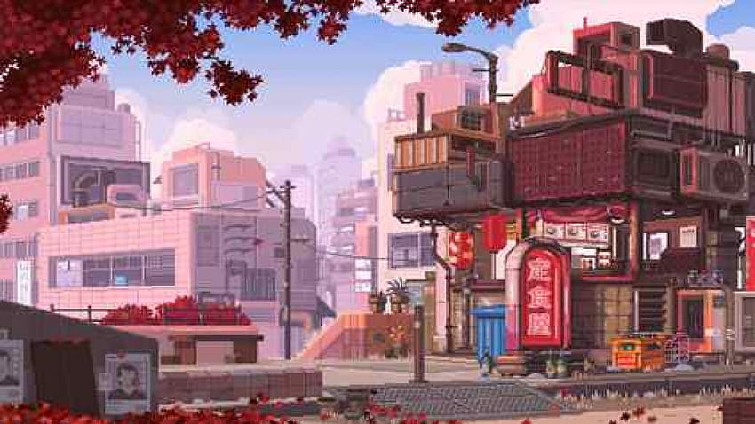 Japan Street Fall Cartoon City Live [1280x720] สำหรับมือถือและแท็บเล็ต เมืองญี่ปุ่นสีชมพูสวยงาม วอลล์เปเปอร์ HD