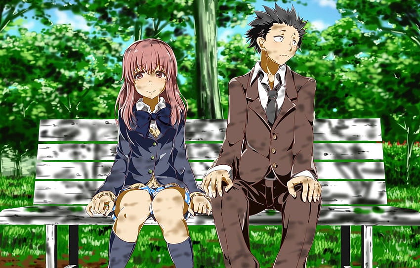 girl, bench, Park, guy, two, Form voice ...anime.goodfon, anime park HD wallpaper