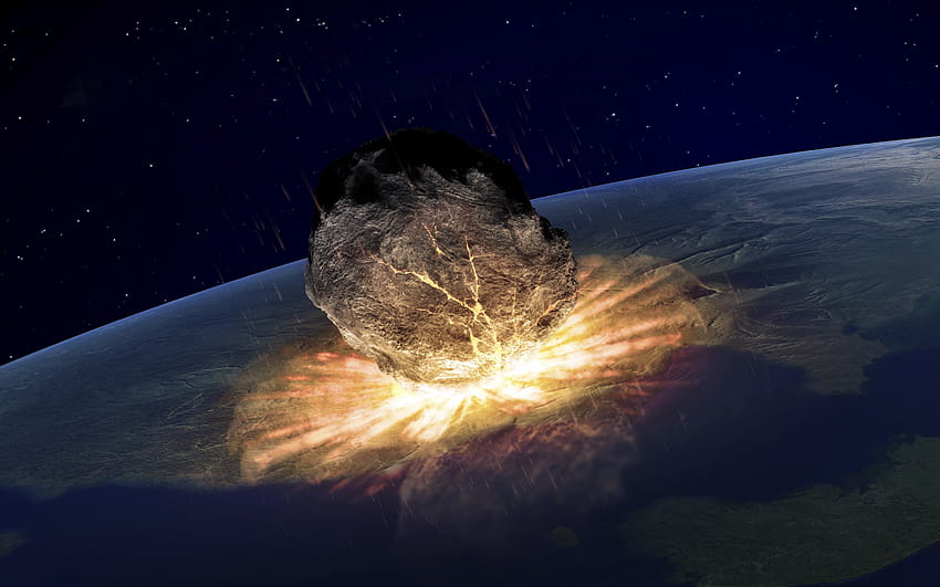 riesiger Meteorit, Apokalypse, Weltuntergangskonzepte, Explosion, Zerstörung der Erde mit einer Auflösung von 2880 x 1800. Hohe Qualität, Ende der Welt HD-Hintergrundbild