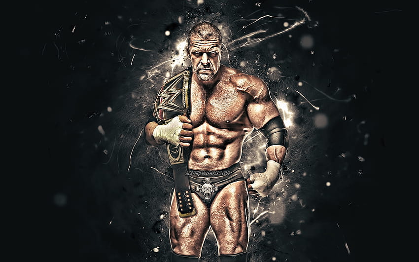 Triple H, amerykański zapaśnik, sztuka abstrakcyjna, WWE, neony, Paul Michael Levesque z rozdzielczością 2880x1800. Wysoka jakość, potrójna h 2021 Tapeta HD