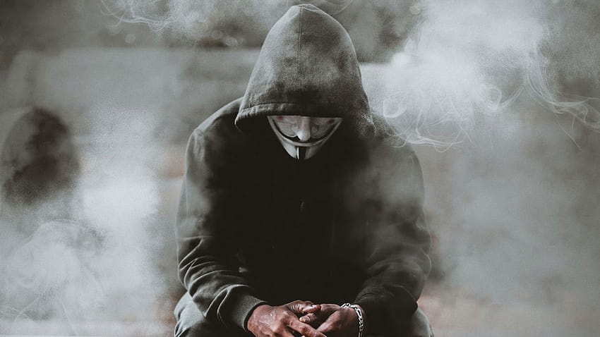 Anonymous, Anonymous Smoke Mask, Guy Fawkes Mask, Smoke Hood, Mask, Backgrounds, sad mask HD wallpaper