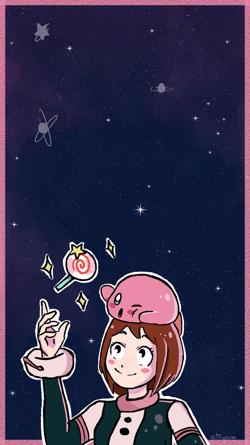 I made a phone of Ochako and Kirby in a starry sky : BokuNoHeroAcademia, kirby ochako HD phone wallpaper