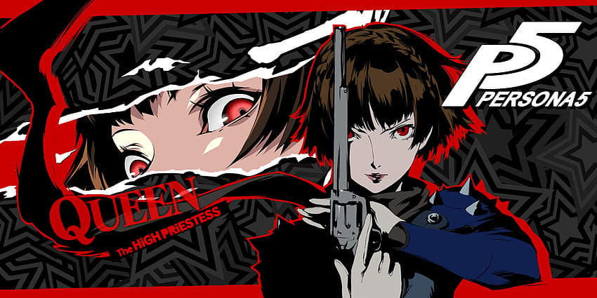 червени очи, Persona 5, Persona series, видео игри, аниме момичета, аниме, оръжие, револвер, Makoto Niijima HD тапет