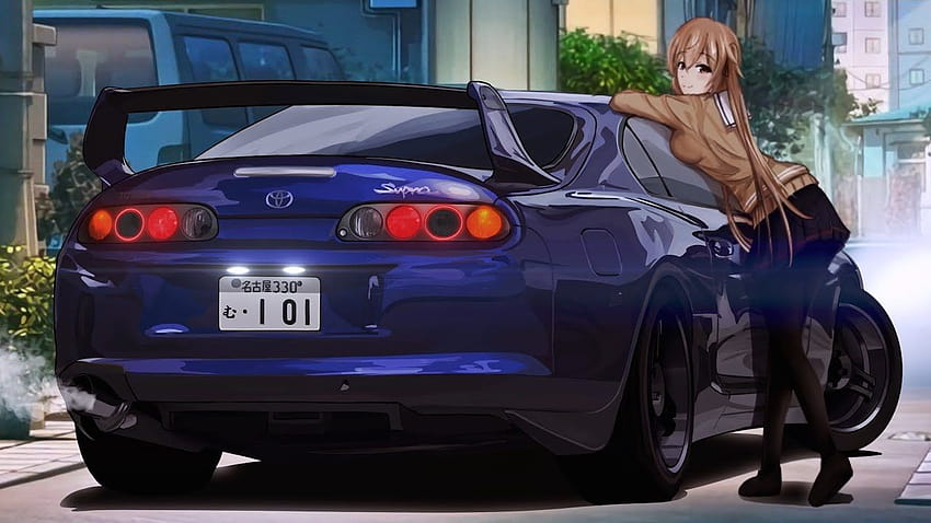 Animated Toyota Supra with Anime Girl, anime girl jdm HD wallpaper