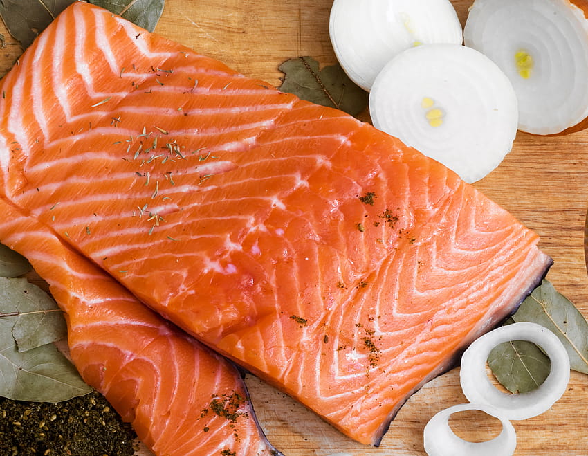 : makanan, daging, Bawang, naik, pemotongan, bertulang belakang, salmon seperti ikan, salmon asap, bumbu, salmon asap, bandeng 5761x4465 Wallpaper HD