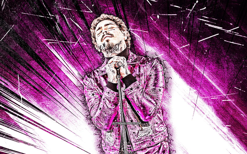 Post Malone, grunge art, purple abstract, grunge anime HD wallpaper