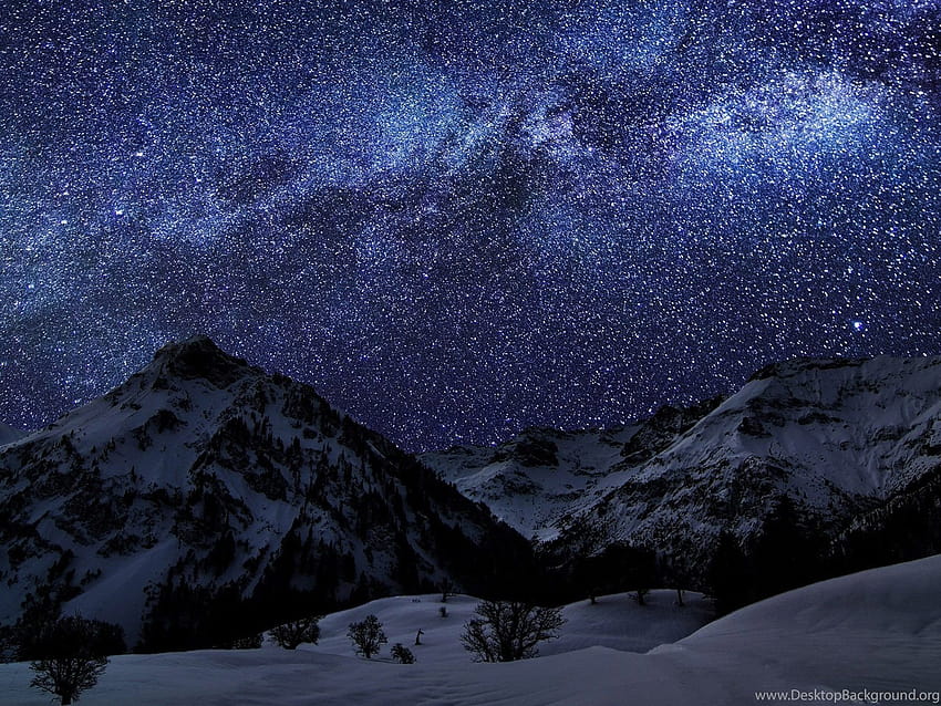 Nature Lighting Mountain Snow Winter Night Sky Star ... Backgrounds ...
