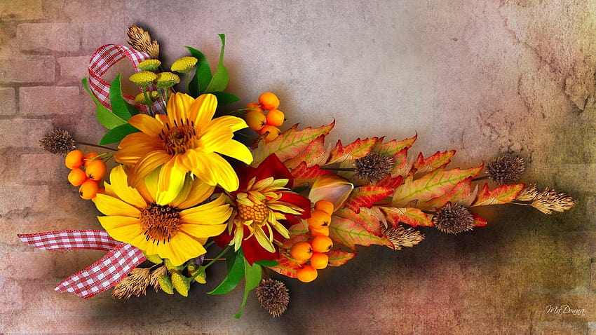 5 Fall Flowers, autumn bouquet HD wallpaper