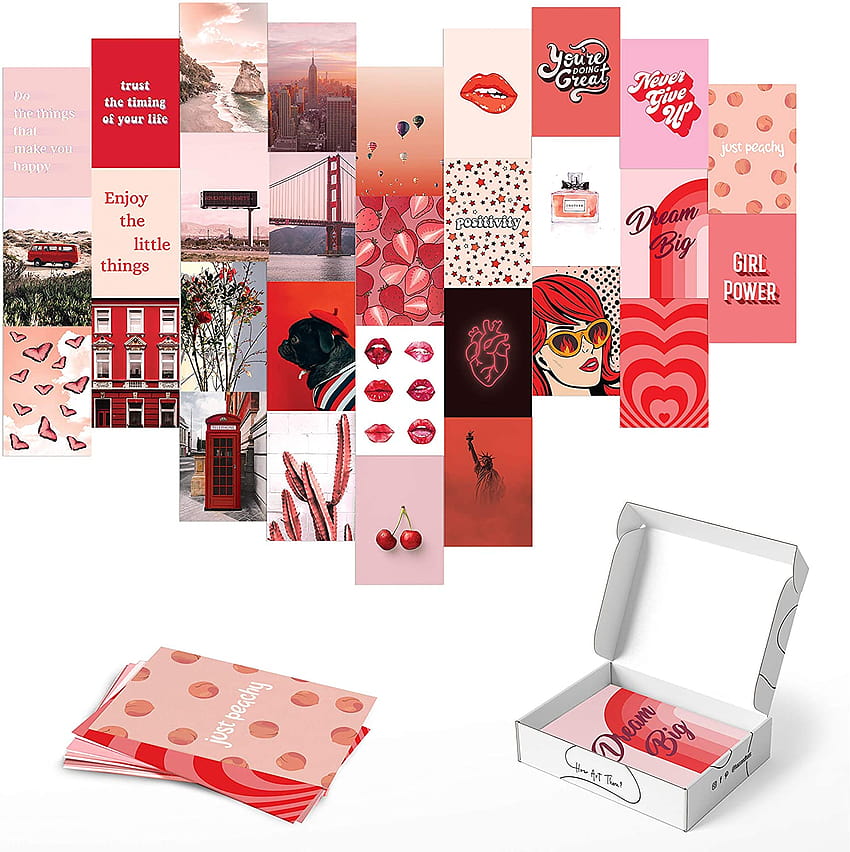 Rote ästhetische Poster für Wandcollage, ästhetische Valentinstag-Collage HD-Handy-Hintergrundbild
