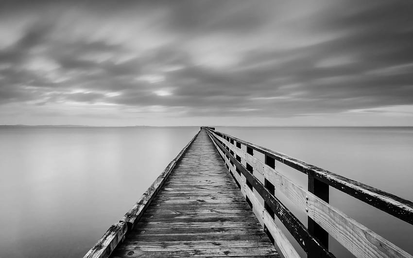 danau jembatan kabut lautan laut hitam putih satu warna langit awan jembatan hitam dan putih Wallpaper HD