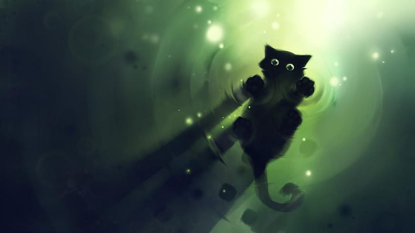 Anime Black Cat Green On Water Original Dark, anime gatto nero Sfondo HD
