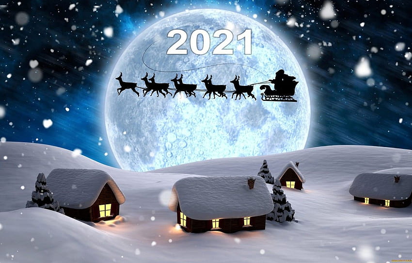 зима, небето, светлина, сняг, нощ, изяване, хълмове, луна, планета, дом, село, силует, Коледа, фигури, сняг, Нова година , раздел новый год HD тапет