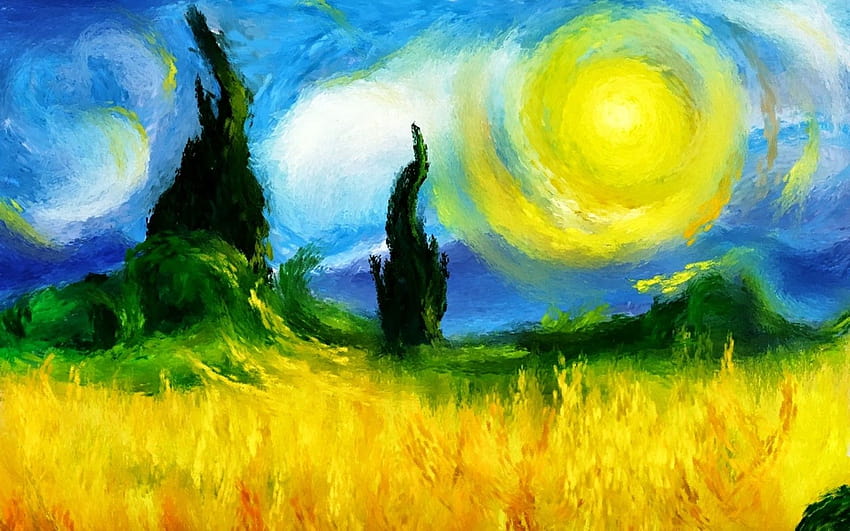 sunlight, painting, artwork, yellow, Vincent van Gogh, flower, grassland, meadow, computer , modern art, acrylic paint, watercolor paint, impressionist » High quality walls HD wallpaper