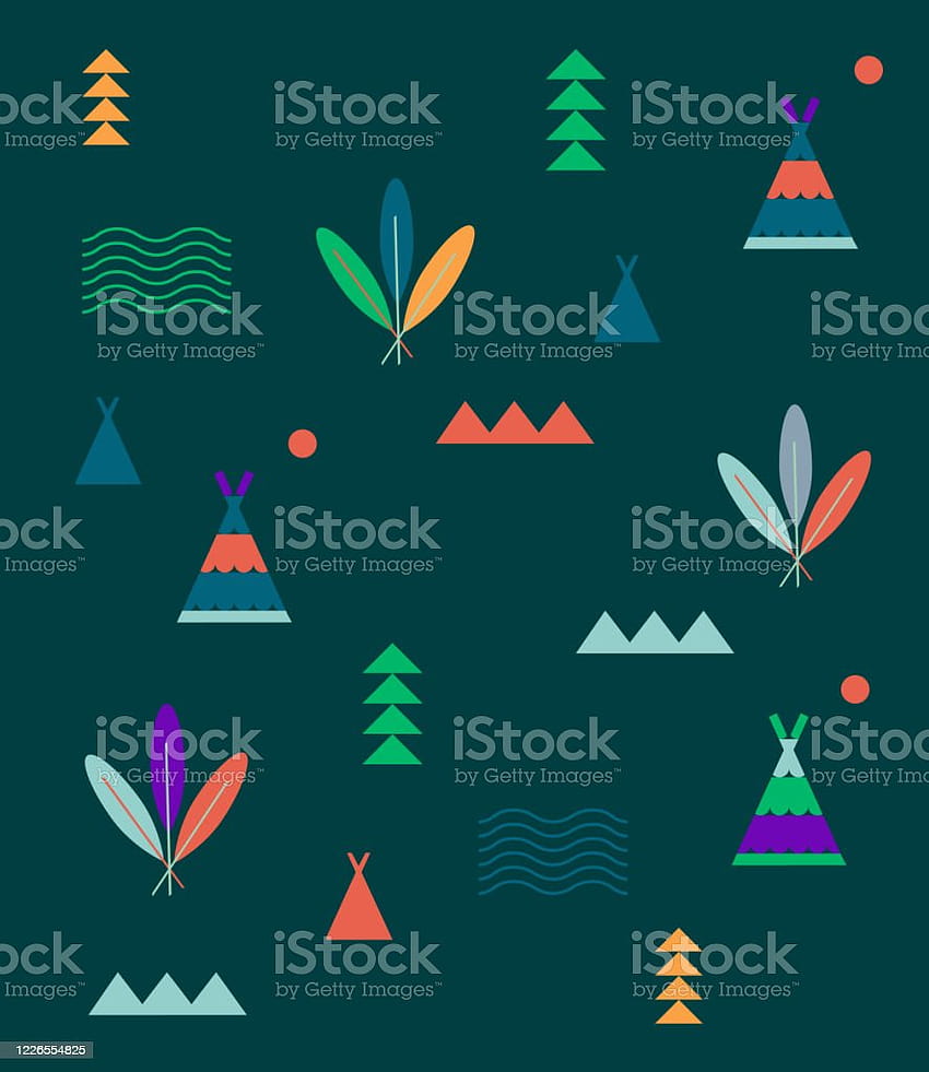 Native American Aztec Geometric Minimalist Indian Summer Seamless Pattern Fashionable Vector Stylized Nature Mountains Forest Adventure Outdoors Theme Play Camp Tee Pee Editable Design Element For Wrapping Paper Playroom Textile Print HD phone wallpaper