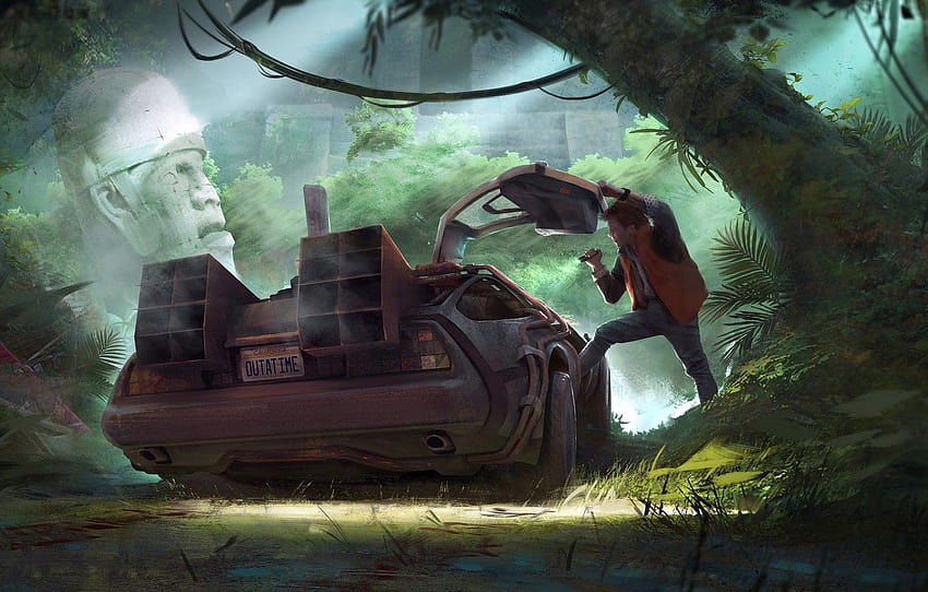 Figur, Maschine, Dschungel, Fantasy, DeLorean DMC, zurück in die Zukunft Anime HD-Hintergrundbild