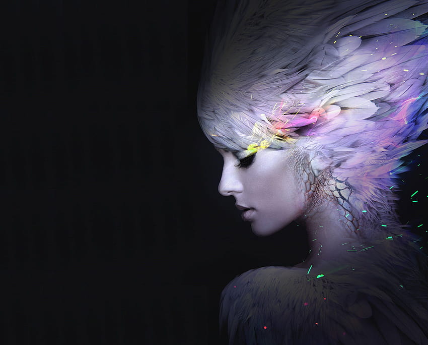 Other • Girl , Feathers, Makeup, Beautiful, AMOLED, • For You The Best For & Mobile, amoled woman HD wallpaper