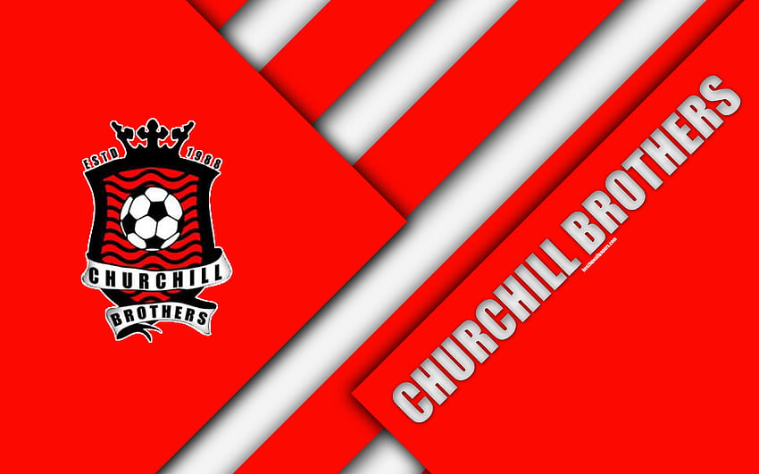 Churchill Brothers FC, Indian football club, red white abstraction, logo, emblem, material design, I HD wallpaper
