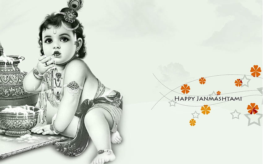 Happy Janmashtami Makhan Chor クリシュナ、クリシュナ ジャンマシュタミ 高画質の壁紙