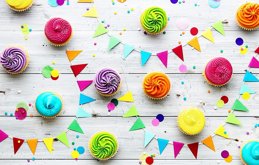 candles, colorful, rainbow, cake, cream, Happy Birtay, colours, cupcake, celebration, cupcakes, cream, decoration, candle, Birtay , section праздники, 9th birtay HD wallpaper