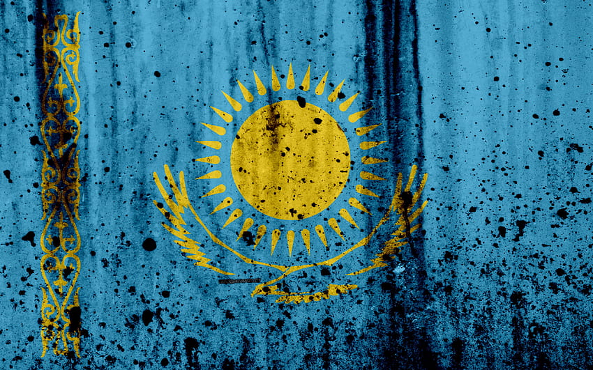 Kazakhstan flag, grunge, flag of Kazakhstan HD wallpaper